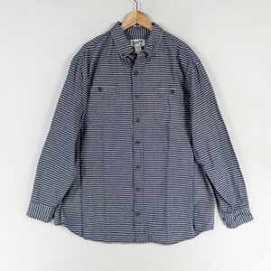 Duluth Shirt XL TALL Blue White Striped Button Down Cotton Pockets Long Sleeve